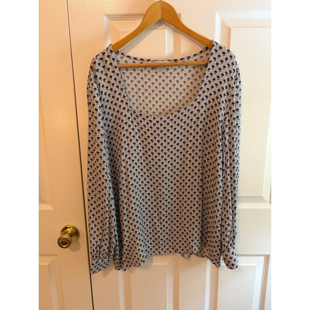 LOFT Womens XL Navy Blue Orange Floral Tulip Print Rayon Scoop Neck Blouse Top